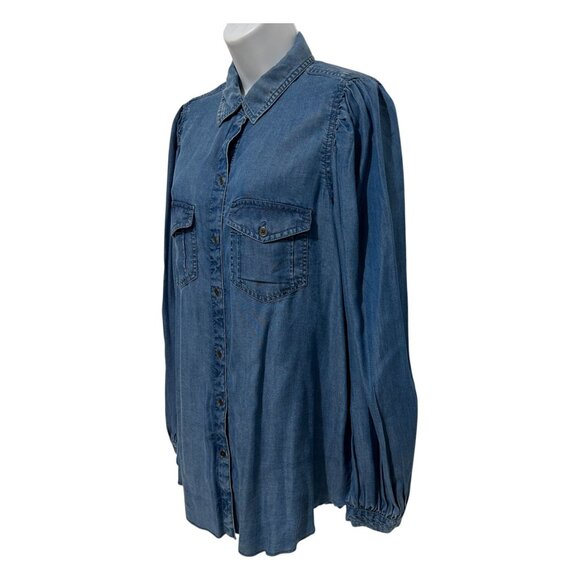 Beach Lunch Lounge Button Down Womens Shirt Large Blue Long Sleeve Soft Lyocell - Picture 3 of 10